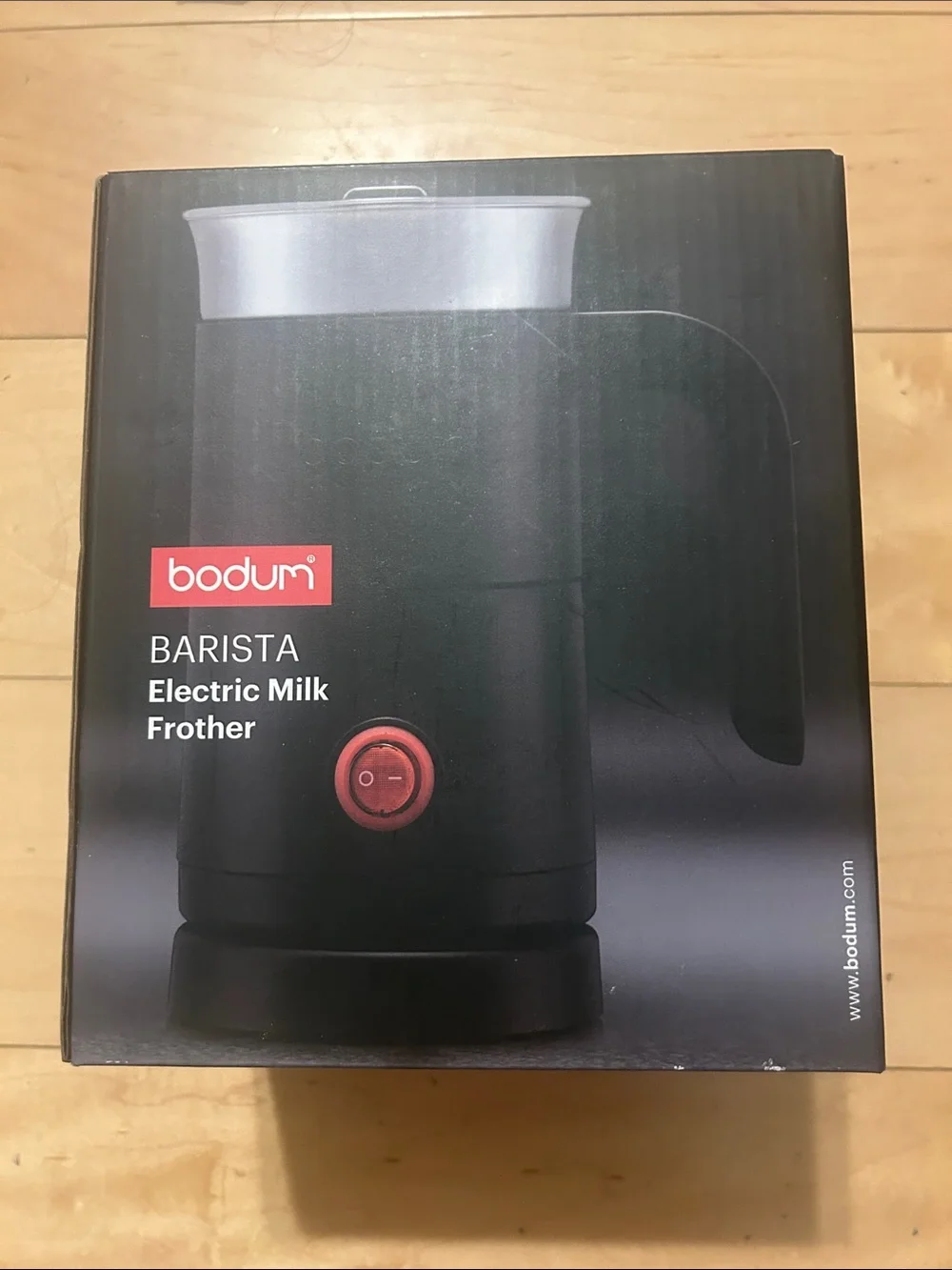 Bodum Barista Electric Milk Frother in Black with Red Button